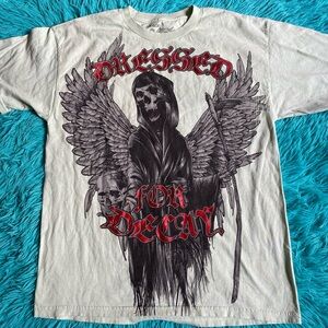Carbon Authentic Dressed For Decay Grim Reaper Wings Affliction Gothic Shirt